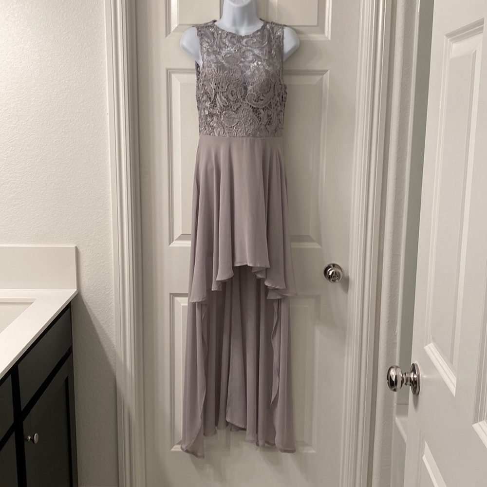 Gray/silver hi lo sheer dress